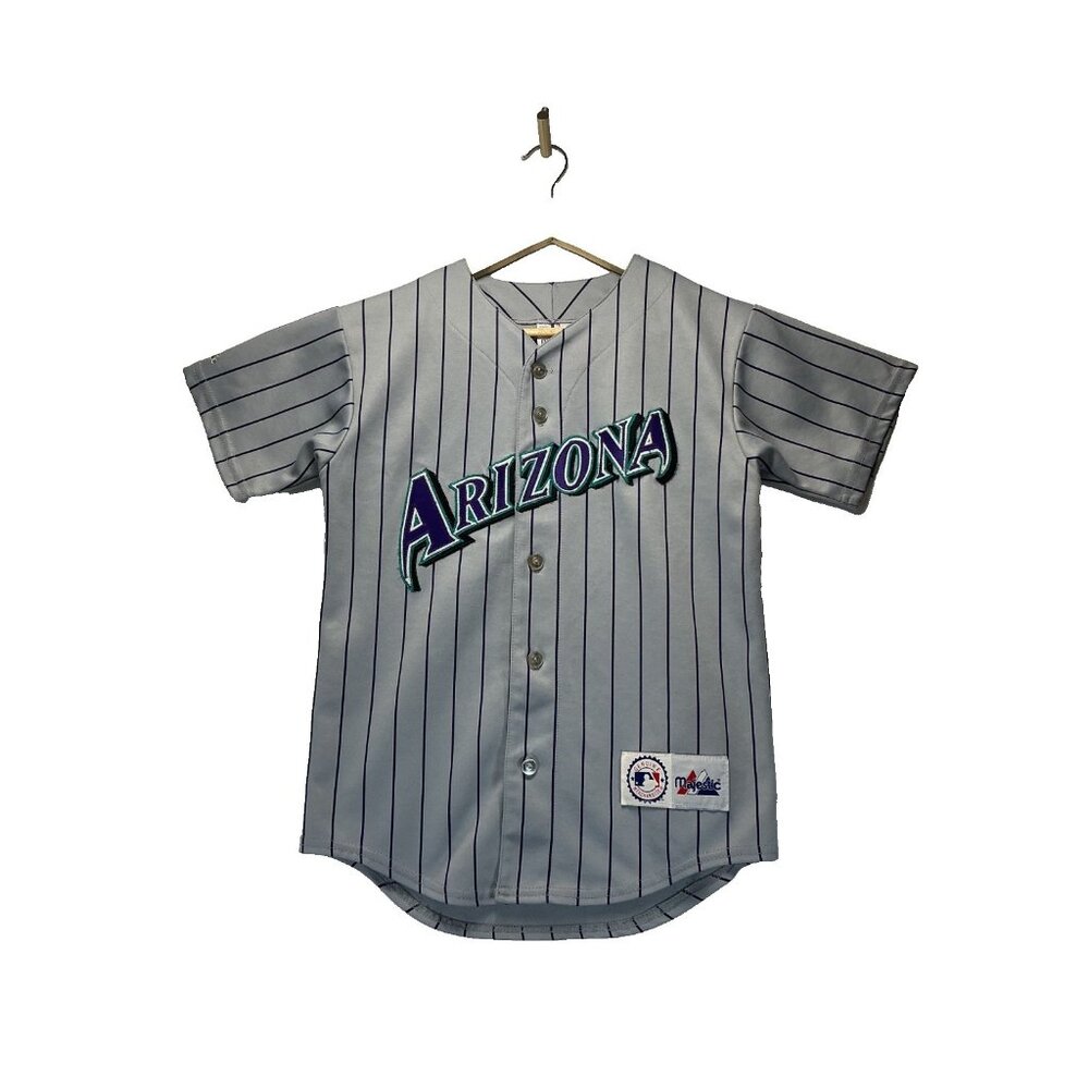 MLB Majestic Arizona Gray Diamondbacks Pinstripe Baseball Jersey SZ Large Youth